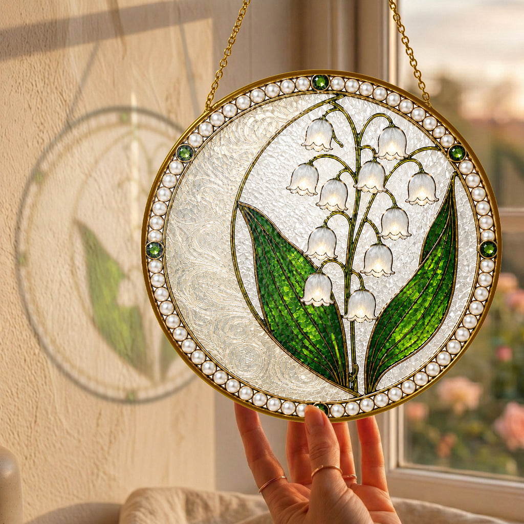 Lily of the Valley Pearl Stained Glass Suncatcher