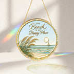 [PIXIWOO] Stained Glass Suncatcher Beach Window Hanging Decor, The Beach Is My Happy Place Ocean Acrylic Ornament, Coastal Wall Art, Beach House Sun Catcher Gift for Ocean Lovers