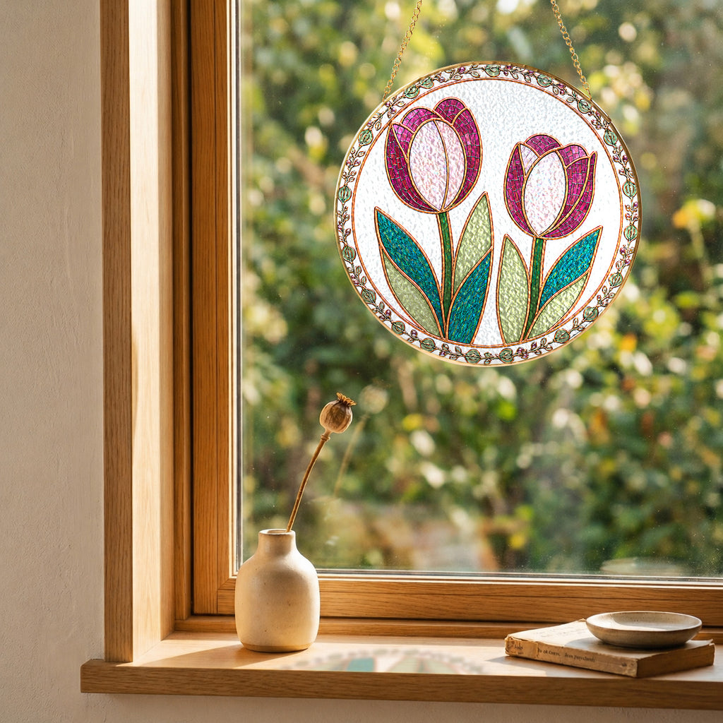 Pink Tulip Stained Glass Suncatcher
