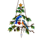 Bluebird Pair Snowy Pine Tree Holographic Acrylic Suncatcher
