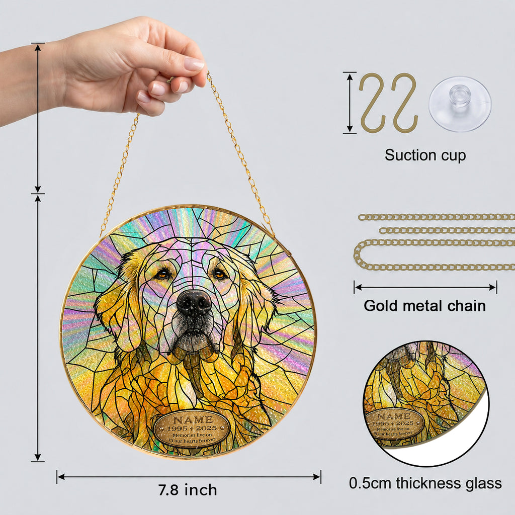 Golden Retriever Memorial Suncatcher in sunlight