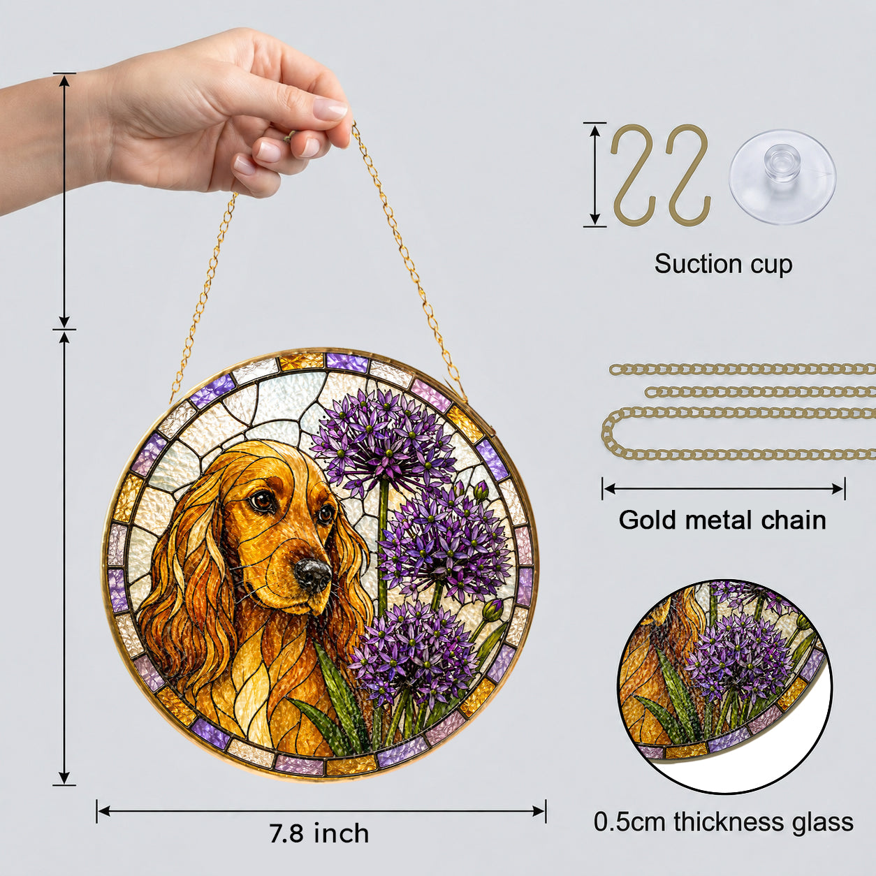 Cocker Spaniel & Allium Suncatcher as window decor