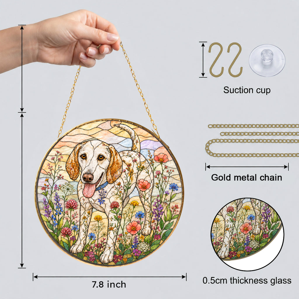 Dog & Wildflowers Stained Glass Suncatcher as window decor