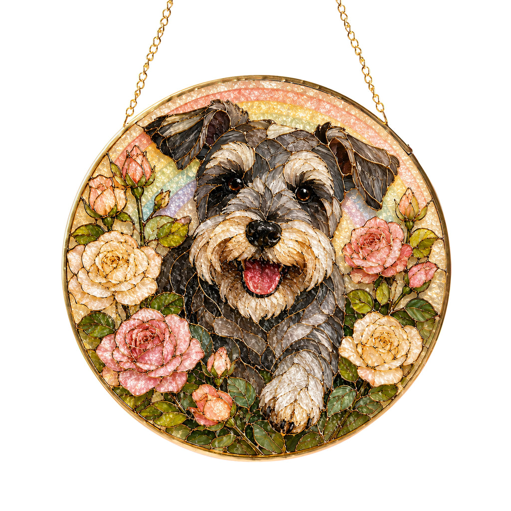 Personalized Schnauzer Rose Suncatcher