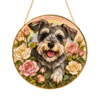 Personalized Schnauzer Rose Suncatcher