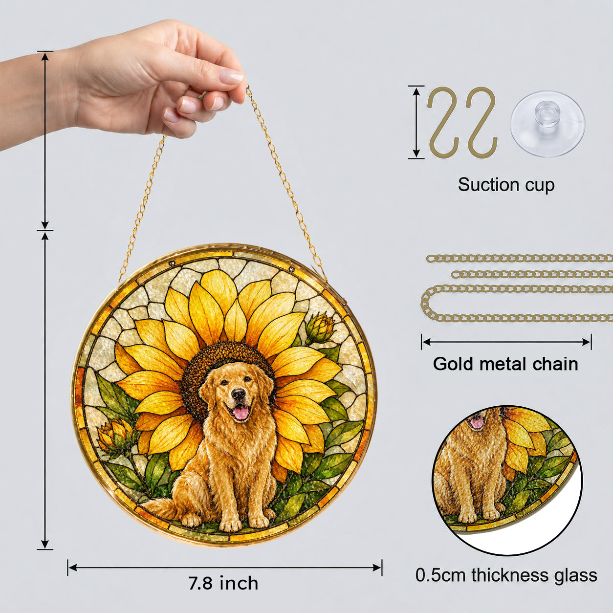 Golden Retriever Sunflower Suncatcher as window decor
