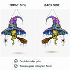 Witch Hat Frog & Broomstick Holographic Acrylic Suncatcher