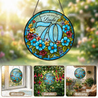 Personalized 70th Birthday Suncatcher – Custom Name Floral Stained Glass Window Hanging Gift