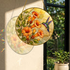 Hummingbird & Trumpet Flower Stained Glass Suncatcher