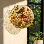 Robin & Mushroom Stained Glass Suncatcher