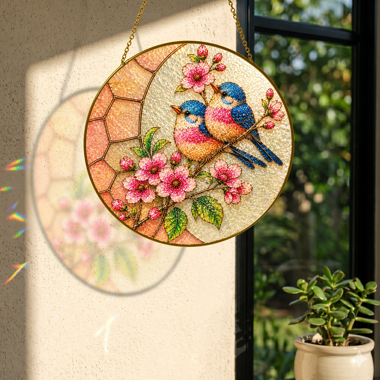 Bluebird & Cherry Blossom Stained Glass Suncatcher