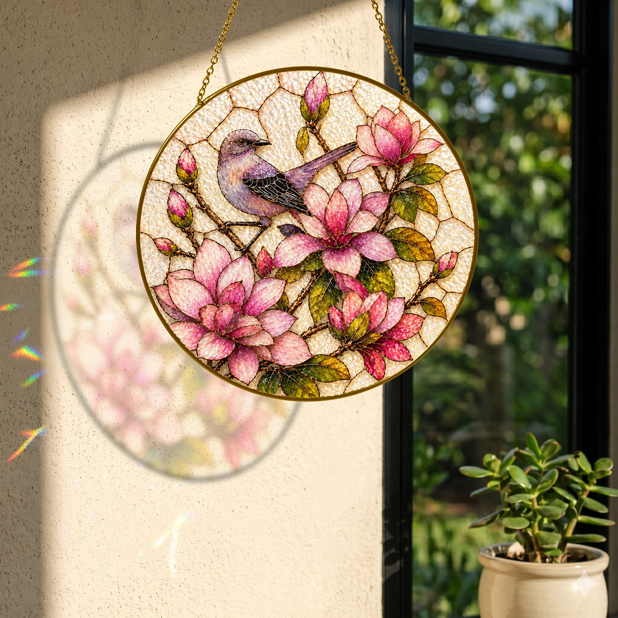 Mockingbird & Magnolia Stained Glass Suncatcher