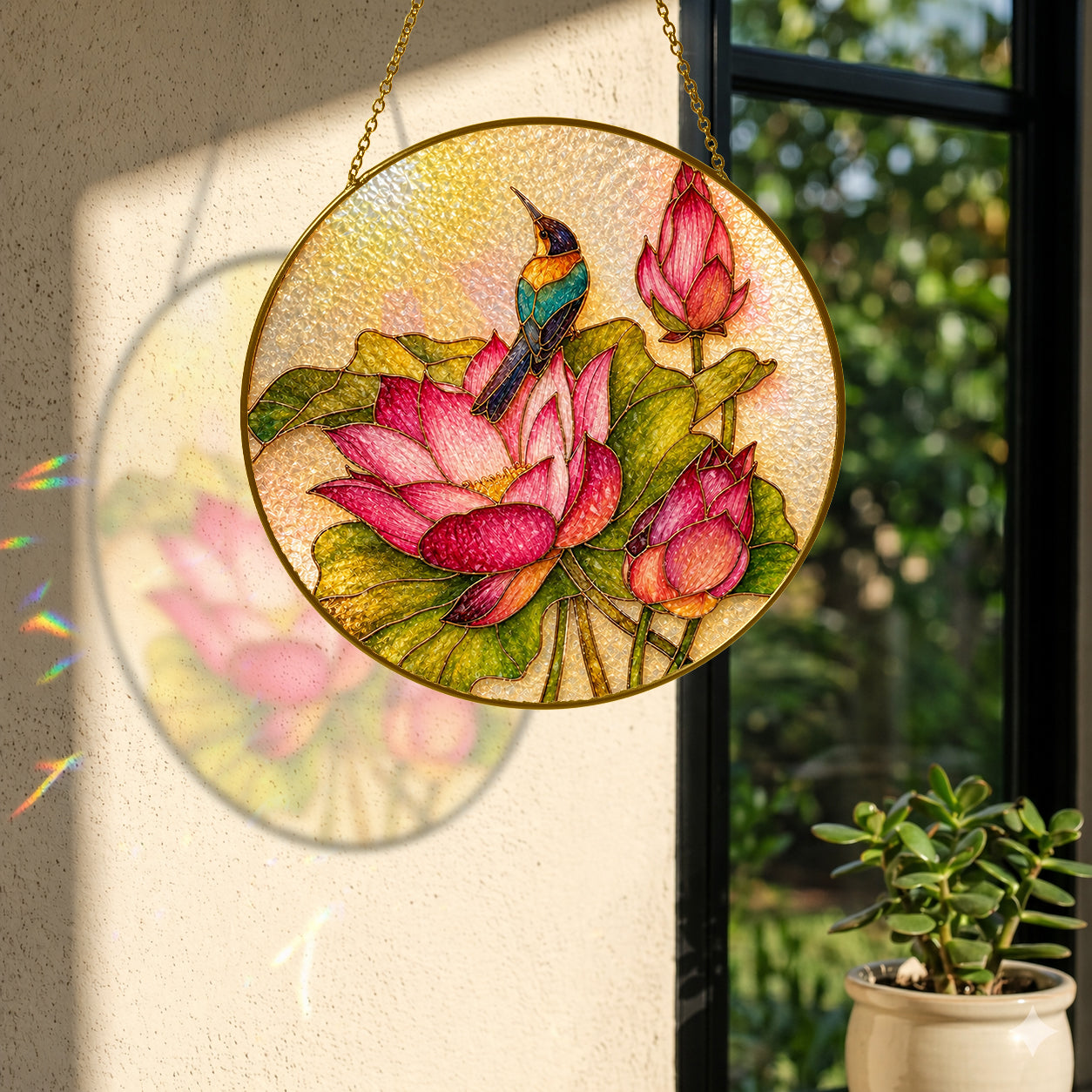 Kingfisher & Lotus Stained Glass Suncatcher