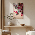 Canvas Wall Art Colorful Hummingbird Painting with Pink Flowers