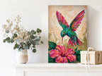 Hummingbird Canvas Wall Art Colorful Painting with Flower, Botanical Bird Prints for Living Room Bedroom Office