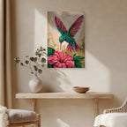 Hummingbird Canvas Wall Art Colorful Painting with Flower, Botanical Bird Prints for Living Room Bedroom Office