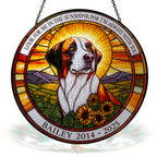 Close-up of personalized dog memorial stained glass suncatcher design