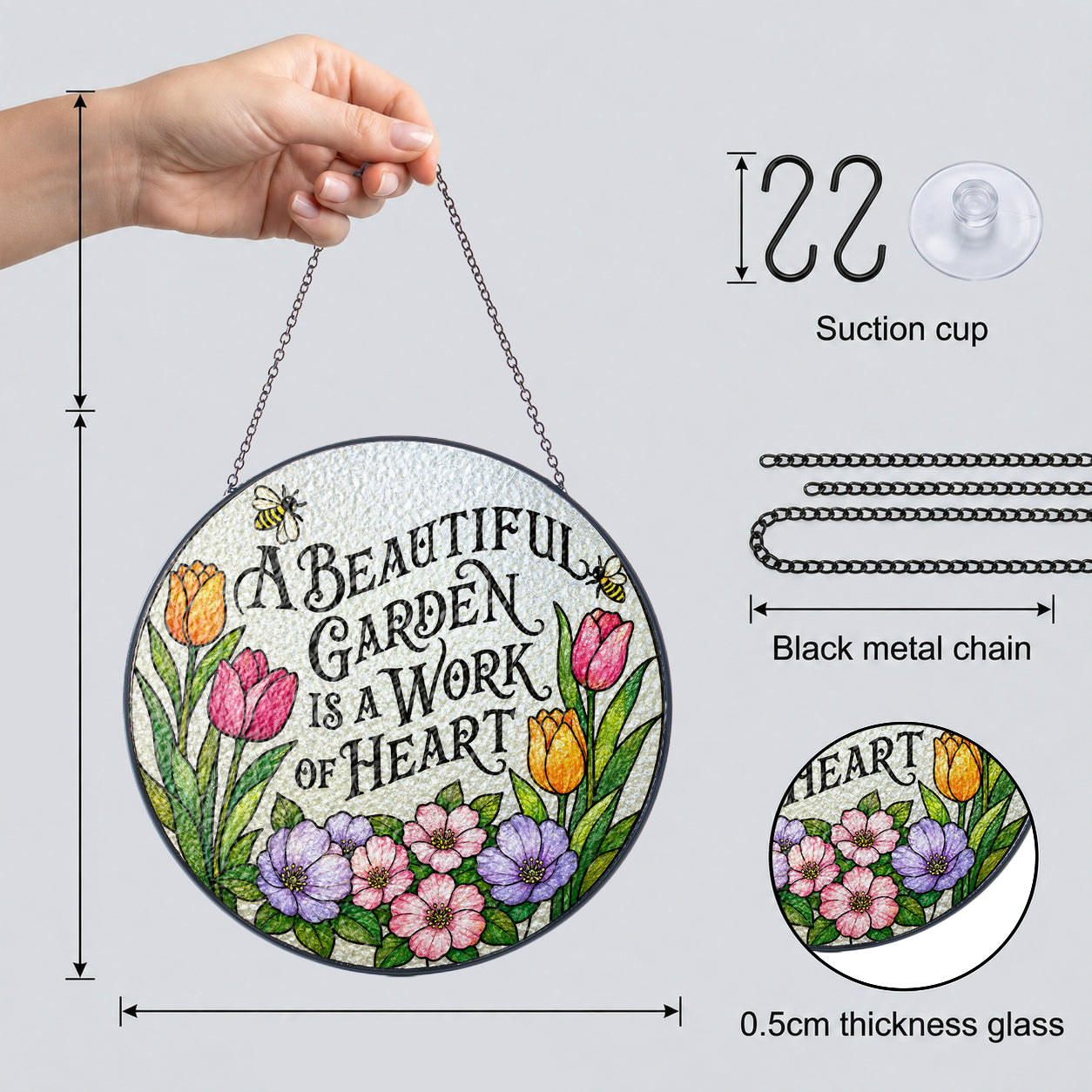 A Beautiful Garden Is a Work of Heart Stained Glass Suncatcher