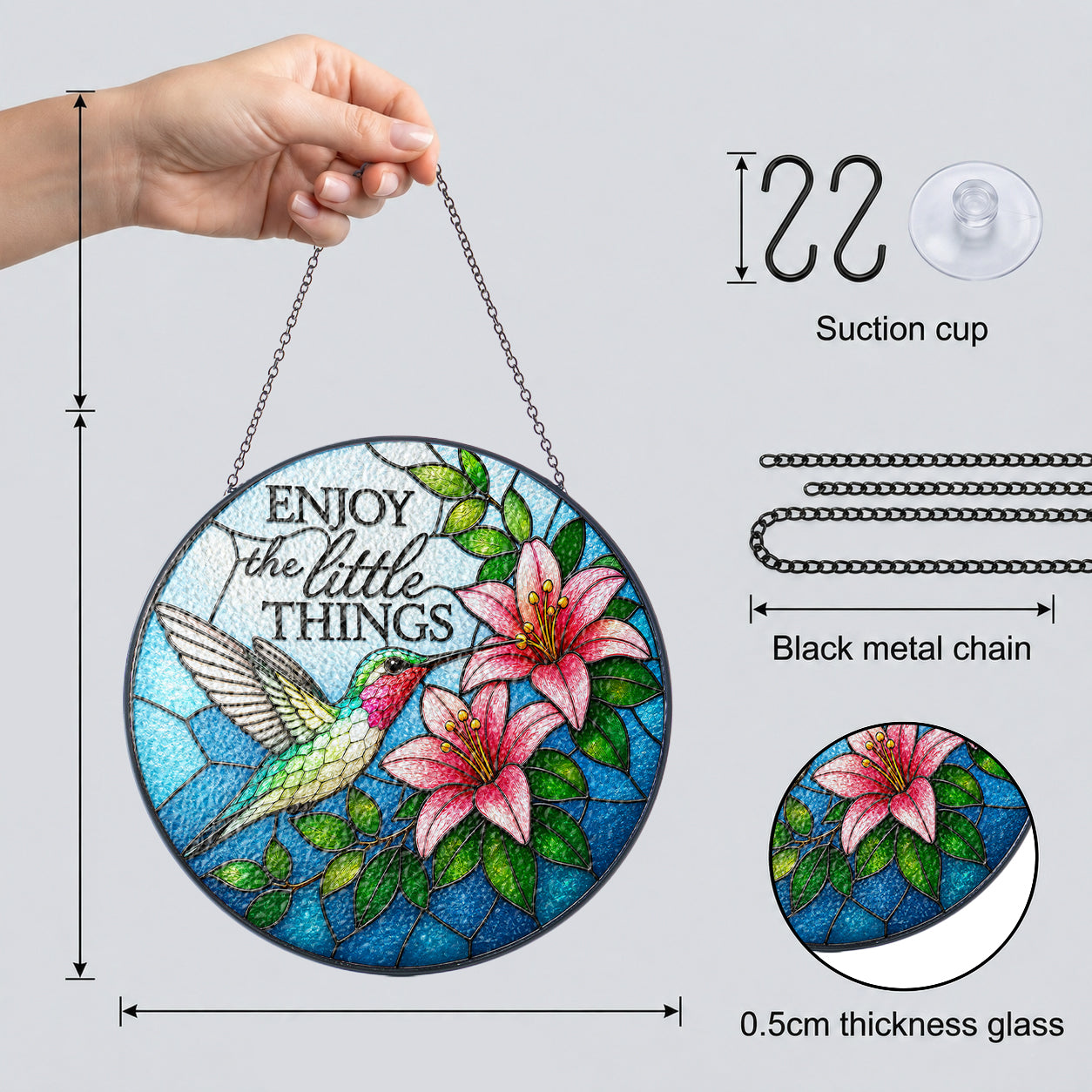 Enjoy the Little Things Hummingbird Stained Glass Suncatcher