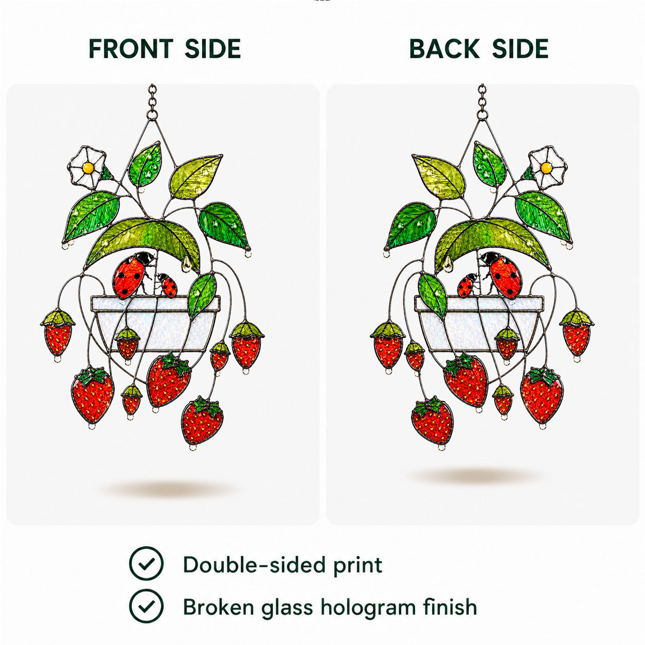 Strawberry & Ladybug Holographic Acrylic Suncatcher