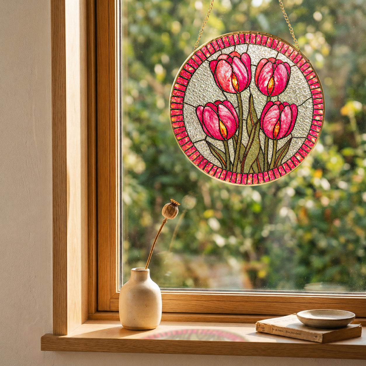Pink Tulip Stained Glass Suncatcher