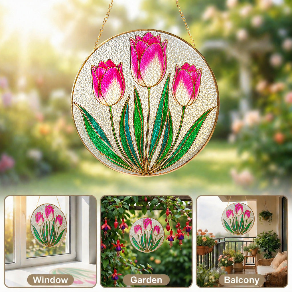 Pink Tulip Stained Glass Suncatcher