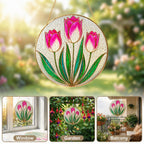 Pink Tulip Stained Glass Suncatcher