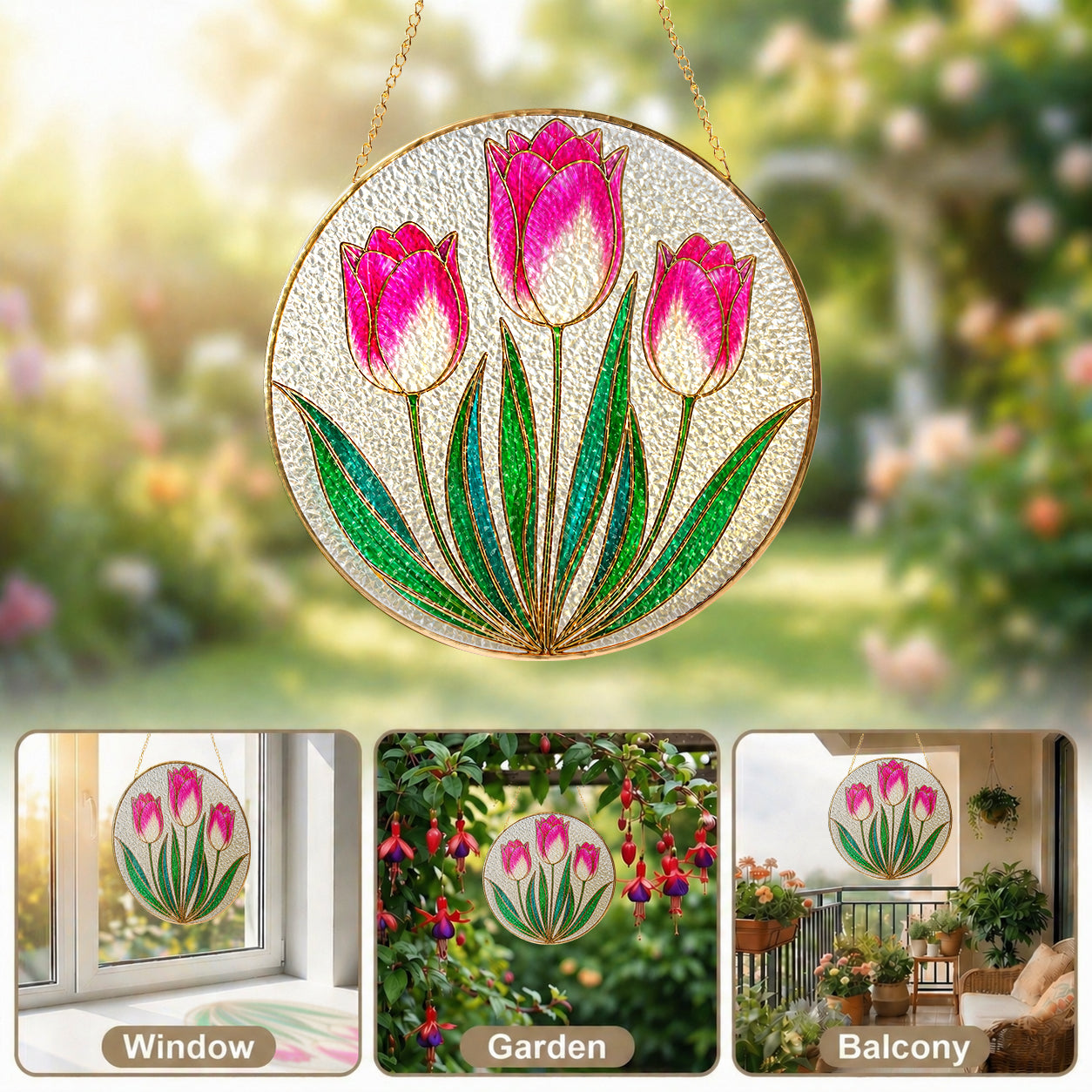 Pink Tulip Stained Glass Suncatcher