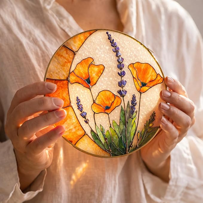 Poppy Lavender Stained Glass Suncatcher