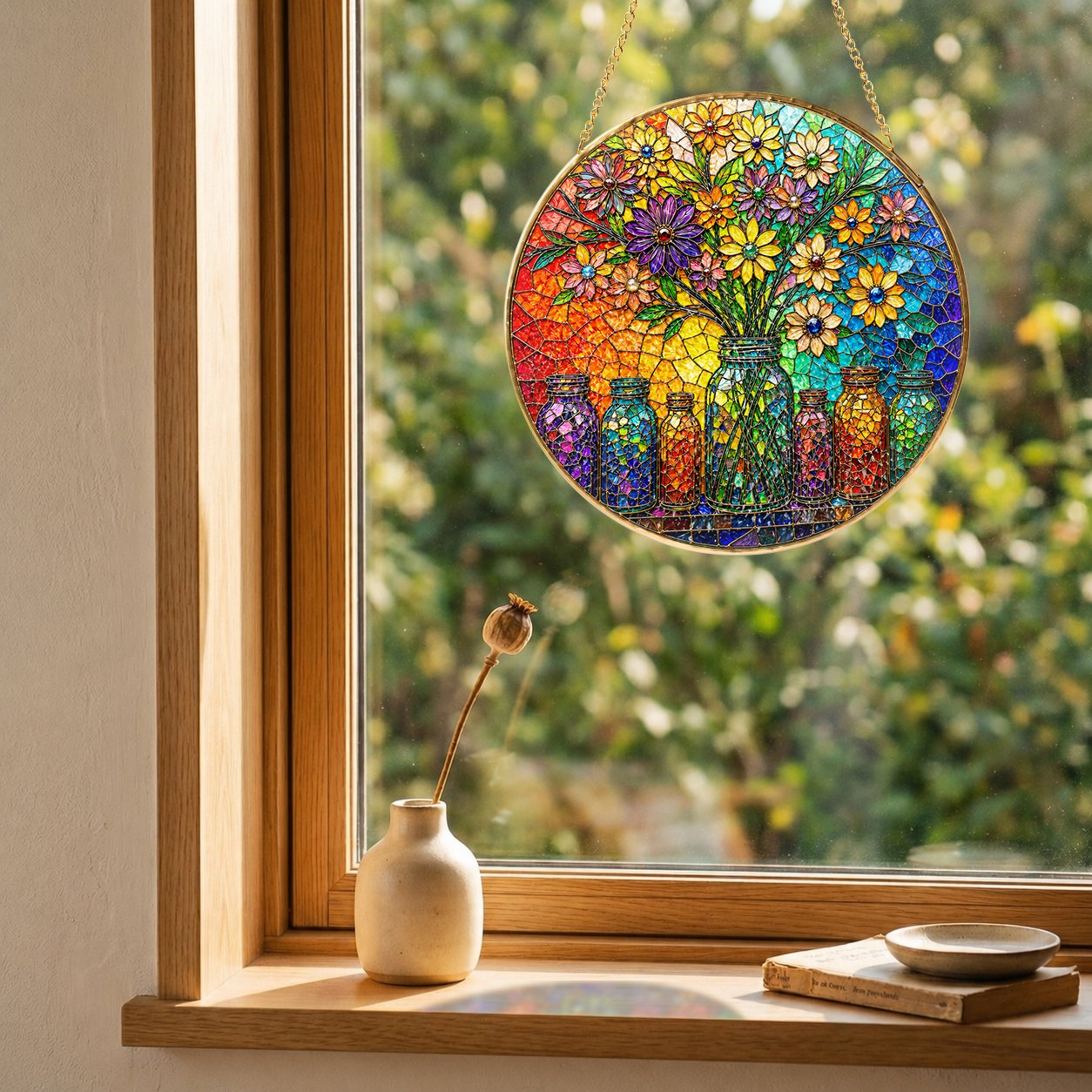 Colorful Floral Stained Glass Suncatcher