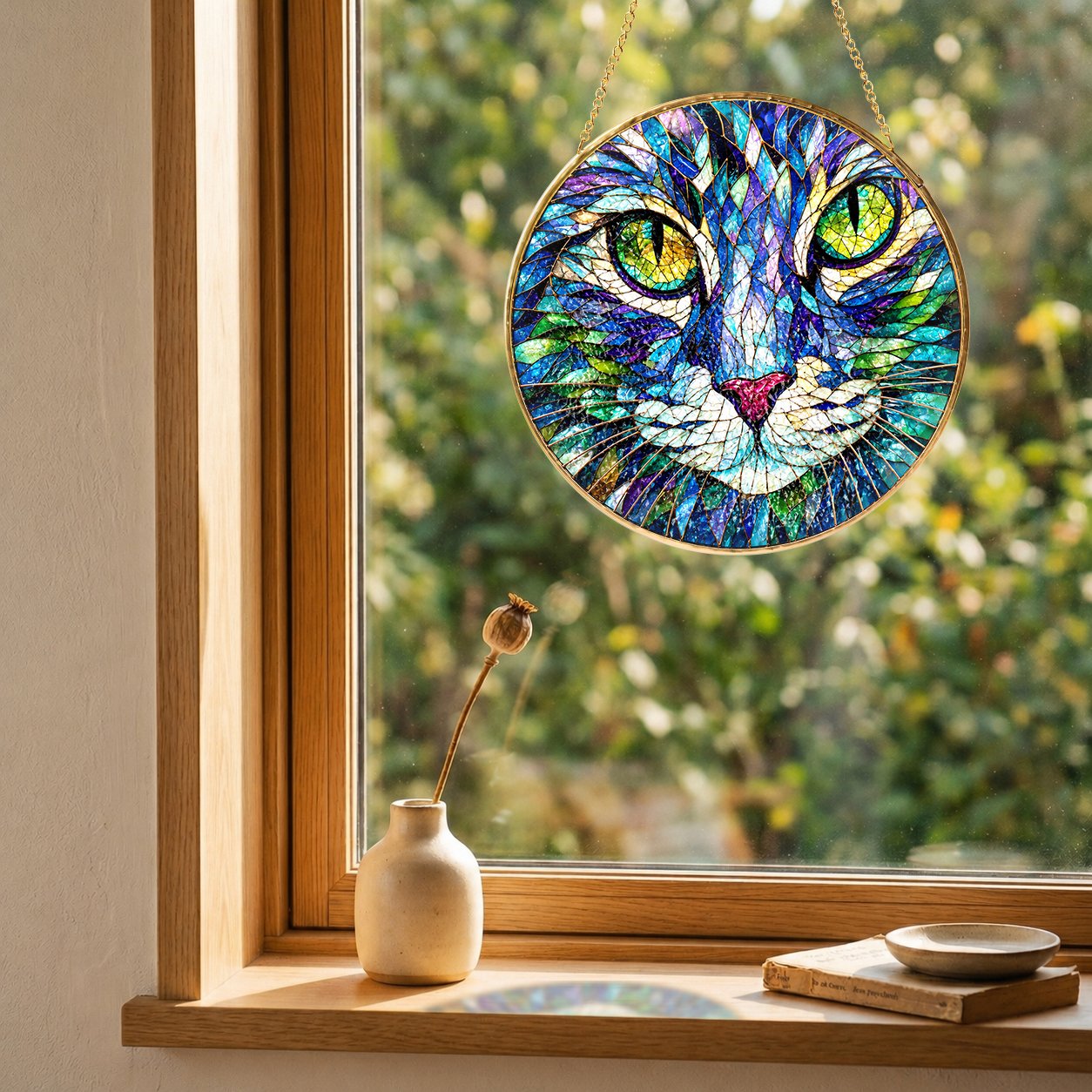 Cat Face Stained Glass Suncatcher