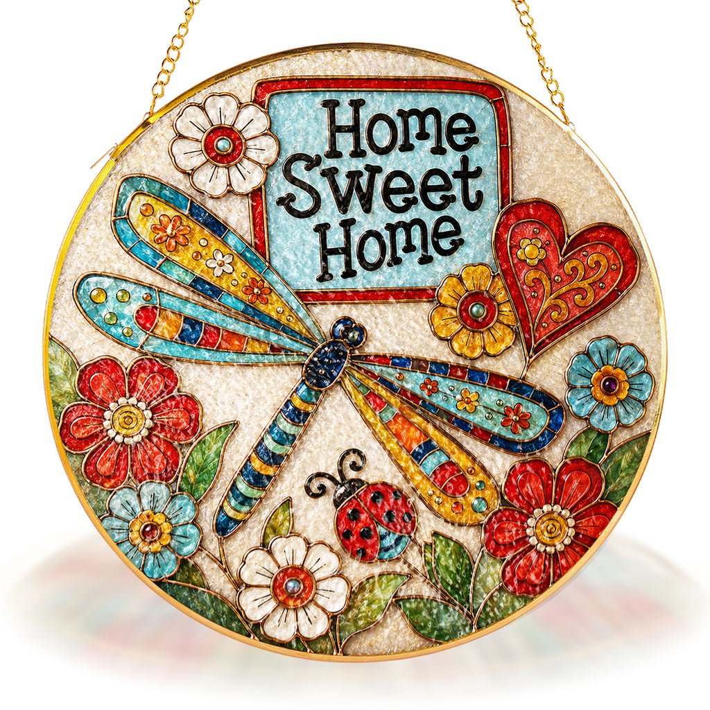 Home Sweet Home Dragonfly Stained Glass Suncatcher