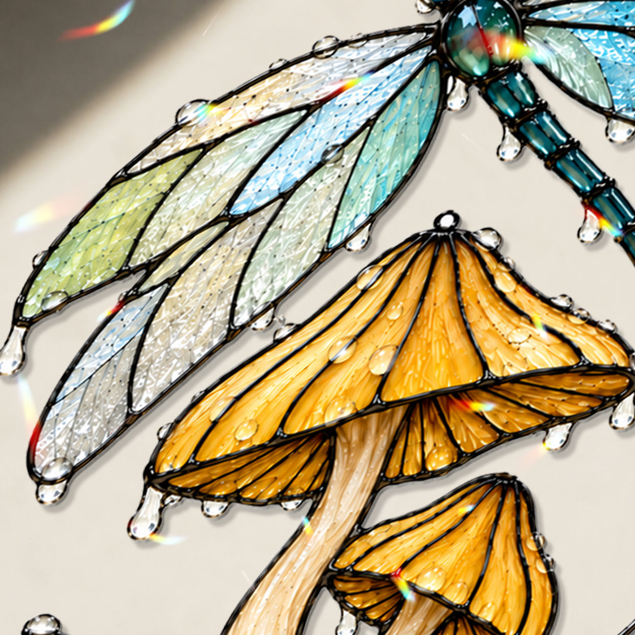 Dragonfly & Mushroom Holographic Acrylic Suncatcher