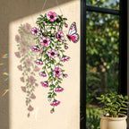 Pink Flower Basket & Butterfly Holographic Acrylic Suncatcher