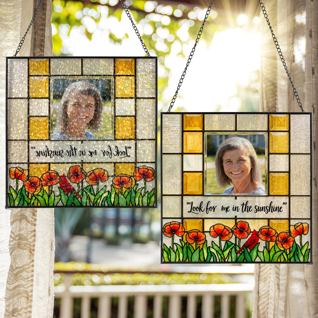 Personalized Memorial Photo Suncatcher – Look For Me In The Sunshine Cardinal &amp; Poppies