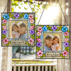 Personalized Photo Suncatcher – Custom Name Floral Frame Stained Glass Window Hanging