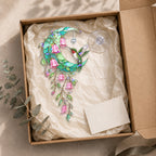 Hummingbird Teal Crescent Moon Holographic Acrylic Suncatcher with Crystal