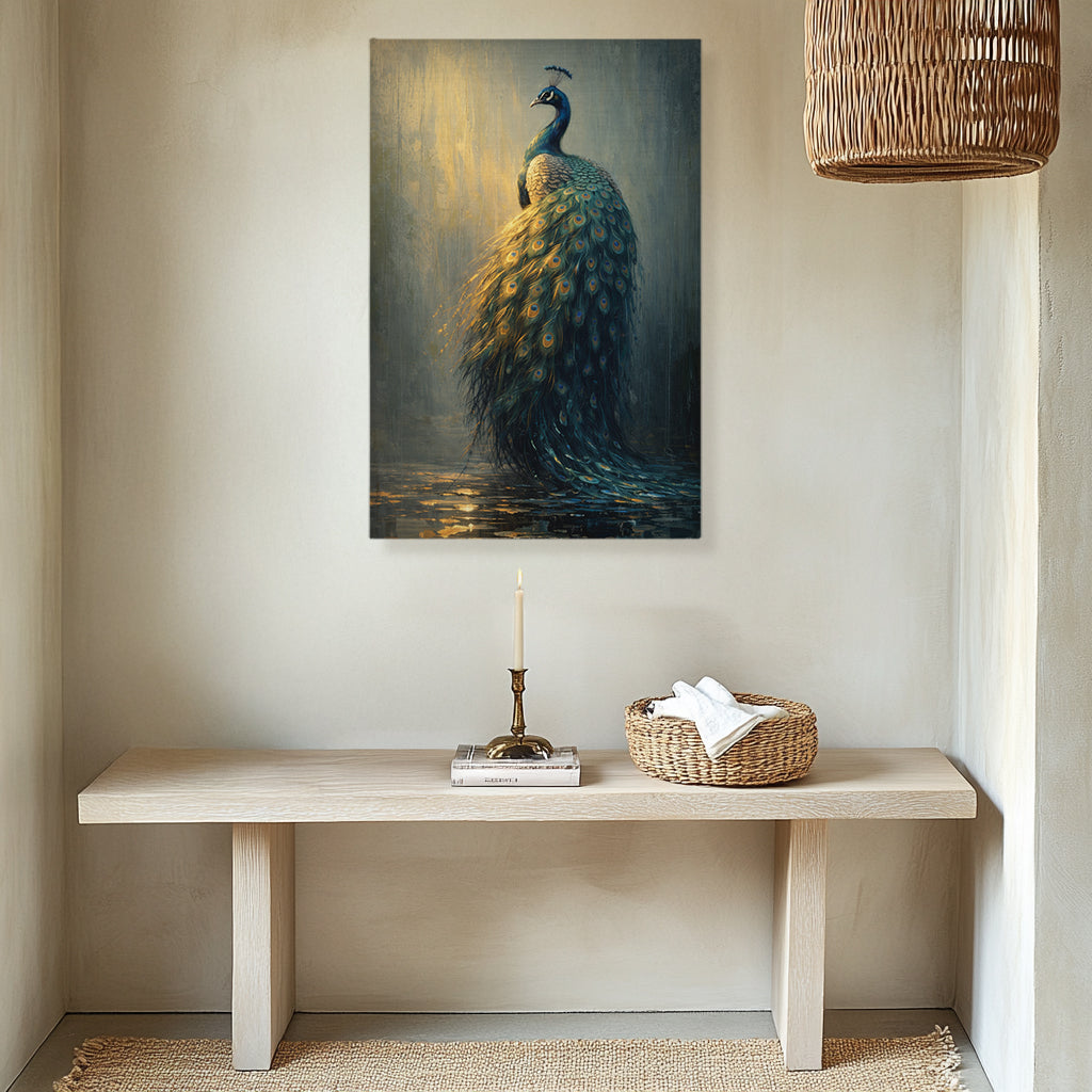 Peacock Canvas Wall Art Moody Peacock Painting