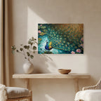 Peacock Canvas Wall Art Teal Blue Green Peacock Painting, 3D Feather Look for Living Room Bedroom Office