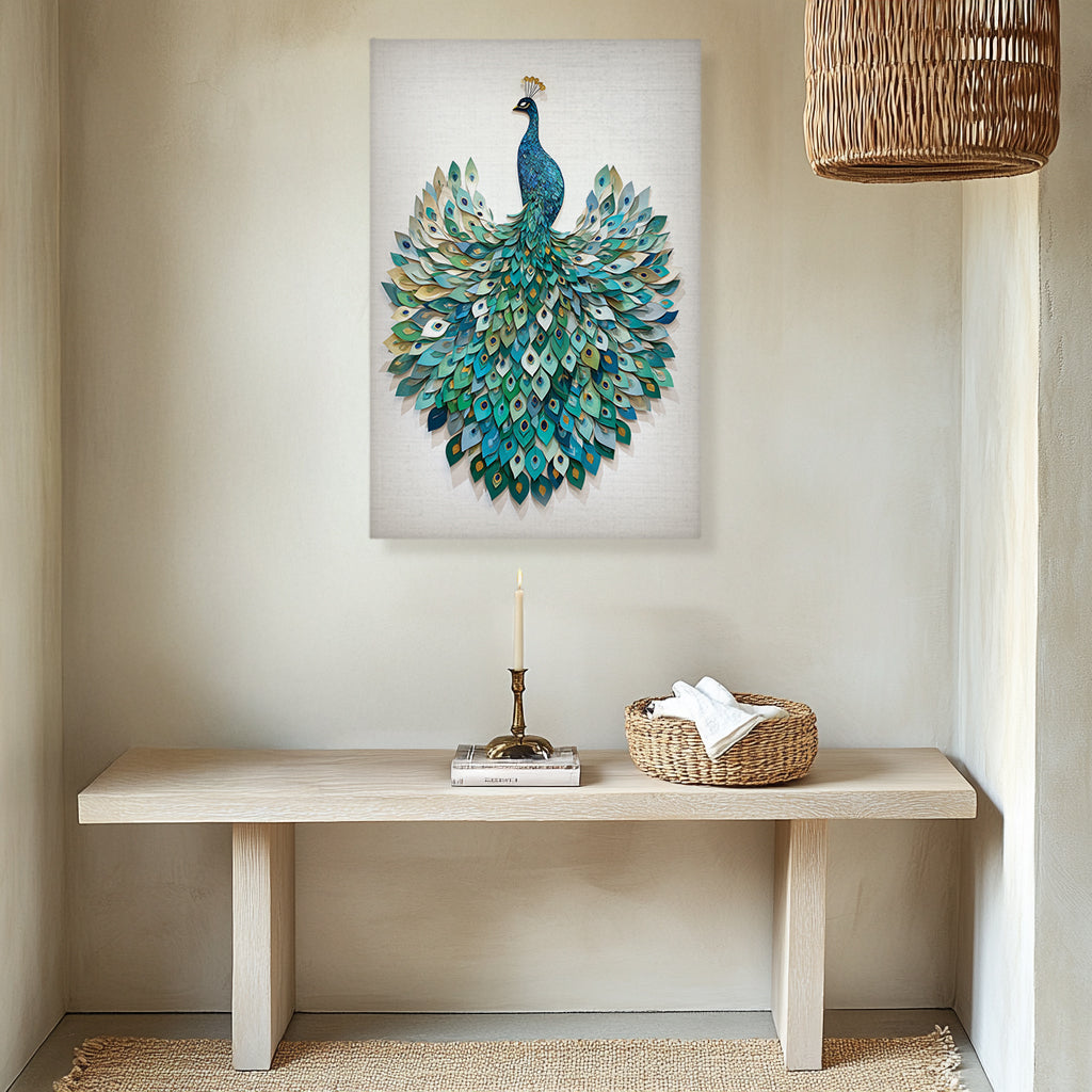 Peacock Canvas Wall Art Teal Blue Green Painting