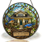 Personalized Family Name Home Bluebird Nest Stained Glass Suncatcher