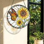 Monarch Sunflower Stained Glass Suncatcher