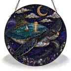 [PIXIWOO] Stained Glass Suncatcher Sea Turtle Window Hanging Decor, Ocean Turtle Island Acrylic Ornament, Moon Star Coastal Wall Art, Fantasy Beach House Sun Catcher Gift for Turtle Lovers