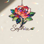 Personalized Red Rose Holographic Acrylic Suncatcher