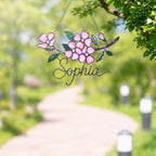 Personalized Pink Cherry Blossom Branch Holographic Acrylic Suncatcher