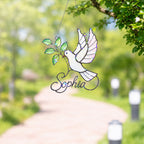 Personalized White Dove & Olive Branch Holographic Acrylic Suncatcher