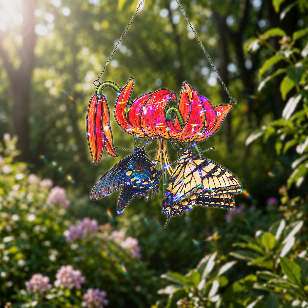 Swallowtail Butterflies & Tiger Lily Holographic Acrylic Suncatcher