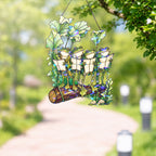 Four Frogs Reading Books on a Log Holographic Acrylic Suncatcher