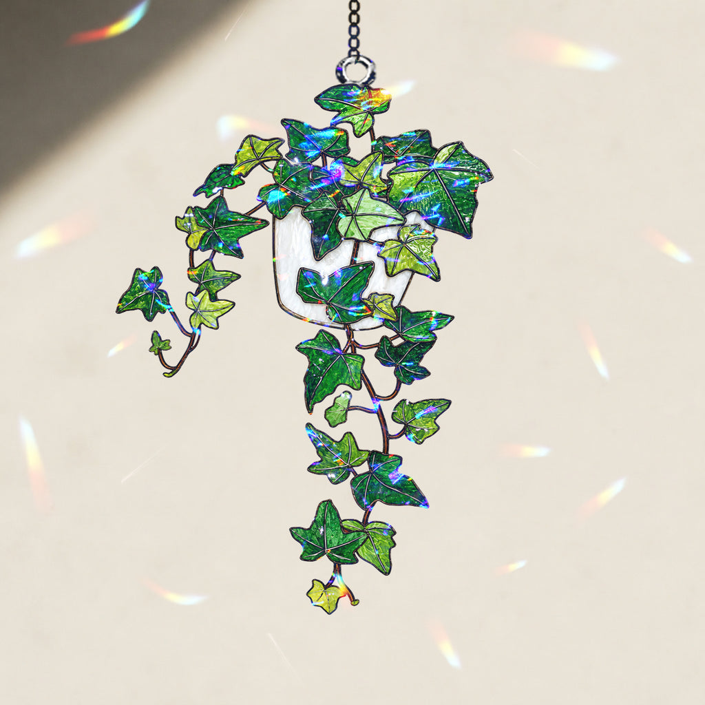 Trailing Ivy Plant in Pot Holographic Acrylic Suncatcher