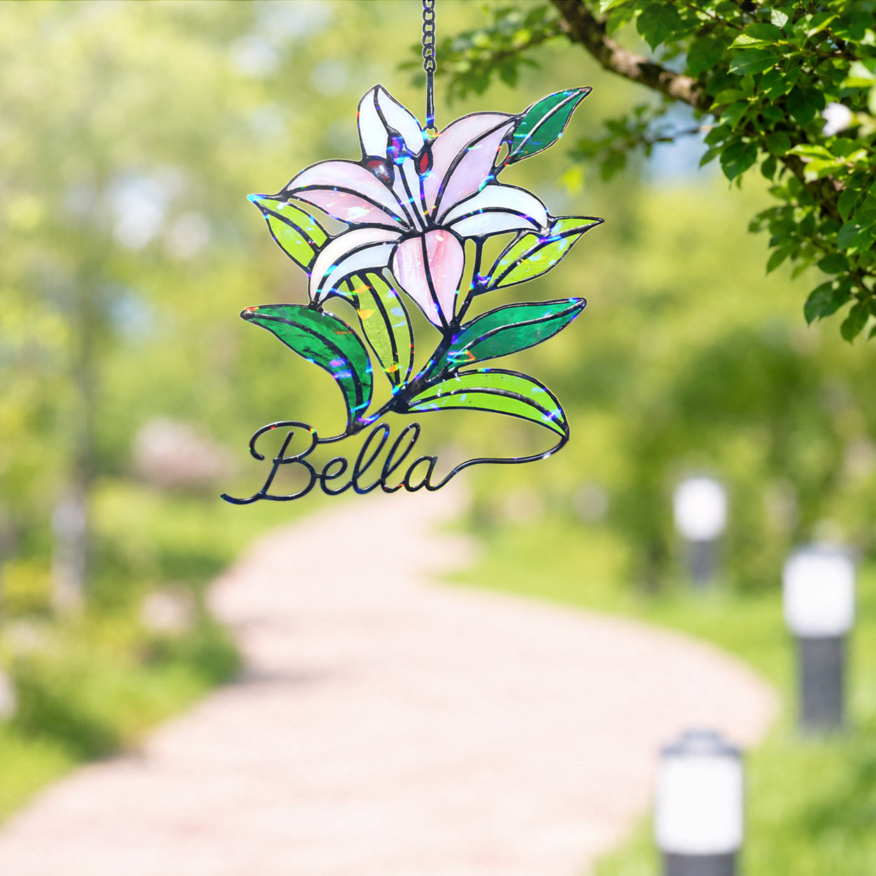 Personalized Pink Lily Flower Holographic Acrylic Suncatcher